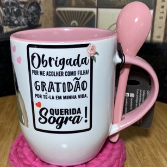 Caneca para SOGRA (cerâmica 325 mL COM COLHER) - XÍCARA + nome + foto - presente para sogra - obrigado por me acolher como filha