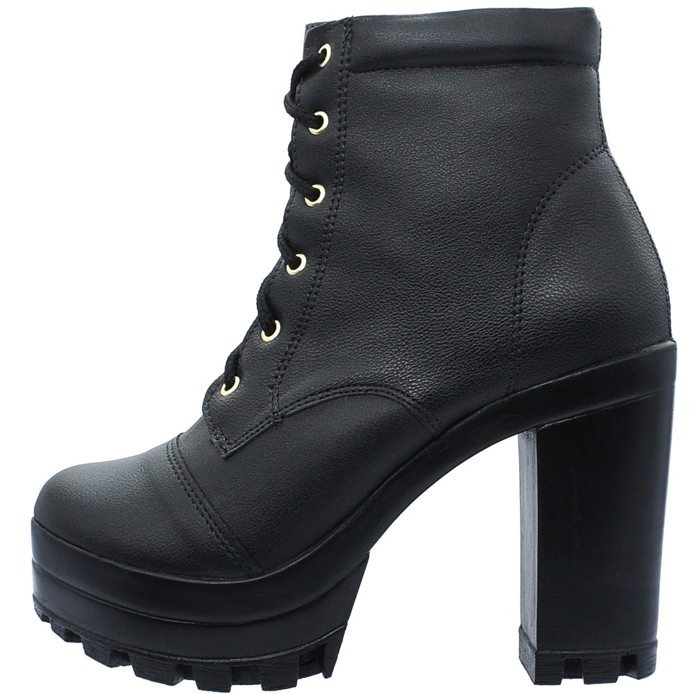 Coturno Feminino Tratorado Salto Alto Napa Preto em Oferta na Shopee