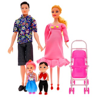 6 pcs família boneca grávida mãe bebê pai crianças barbie dolls set | 6