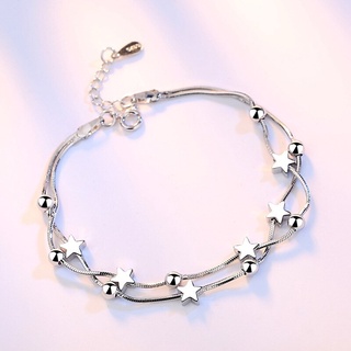 Bracelete Pulseira Feminina Multi-Camada em Prata Esterlina 925