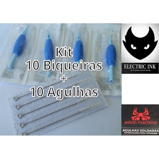 10 Unidades de Biqueiras Electric Ink e 10 Unidades de Aglhs Aston – Kit Tatuagem – Tattoo