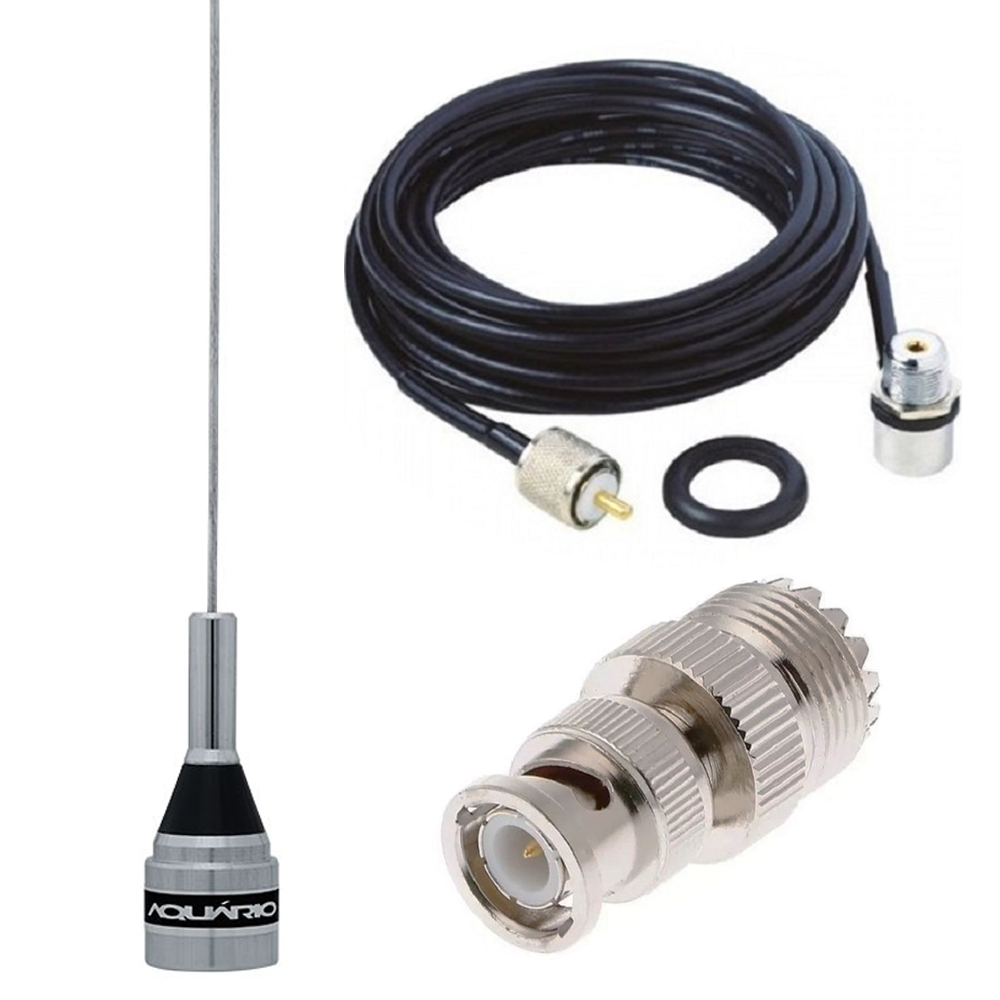 Antena Móvel Vhf M-300C Cabo 5,5 metros Adaptador Bnc Macho Uhf Fêmea Icom Yaesu Vertex