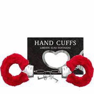 Algemas Reguláveis com Chaves em Pelúcia Disponível em 7 Cores - HAND CUFFS - VERMELHA