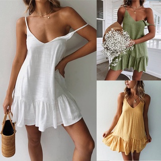 Mini Vestido Sexy Moda De Verão Alça Casual Esparguete Gola V Branca Sem Mangas Vestidos De Festa De Praia Para Mulheres Robe Feminino