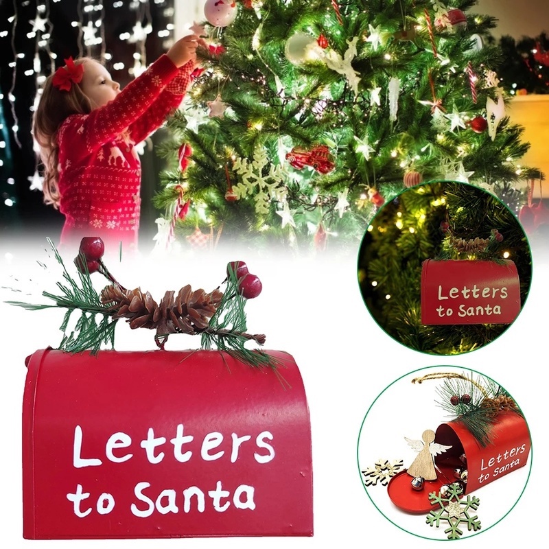 [Hot] Produtos De Decoração De Natal Para Casa Enfeites De Festa De Papai Noel Letras Metal Caixa De Correio Vermelha Or