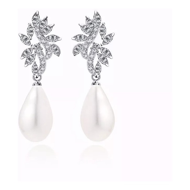 Brinco Perola E Zirconia Noiva Pequeno Delicado Prata Gota em Oferta na Shopee