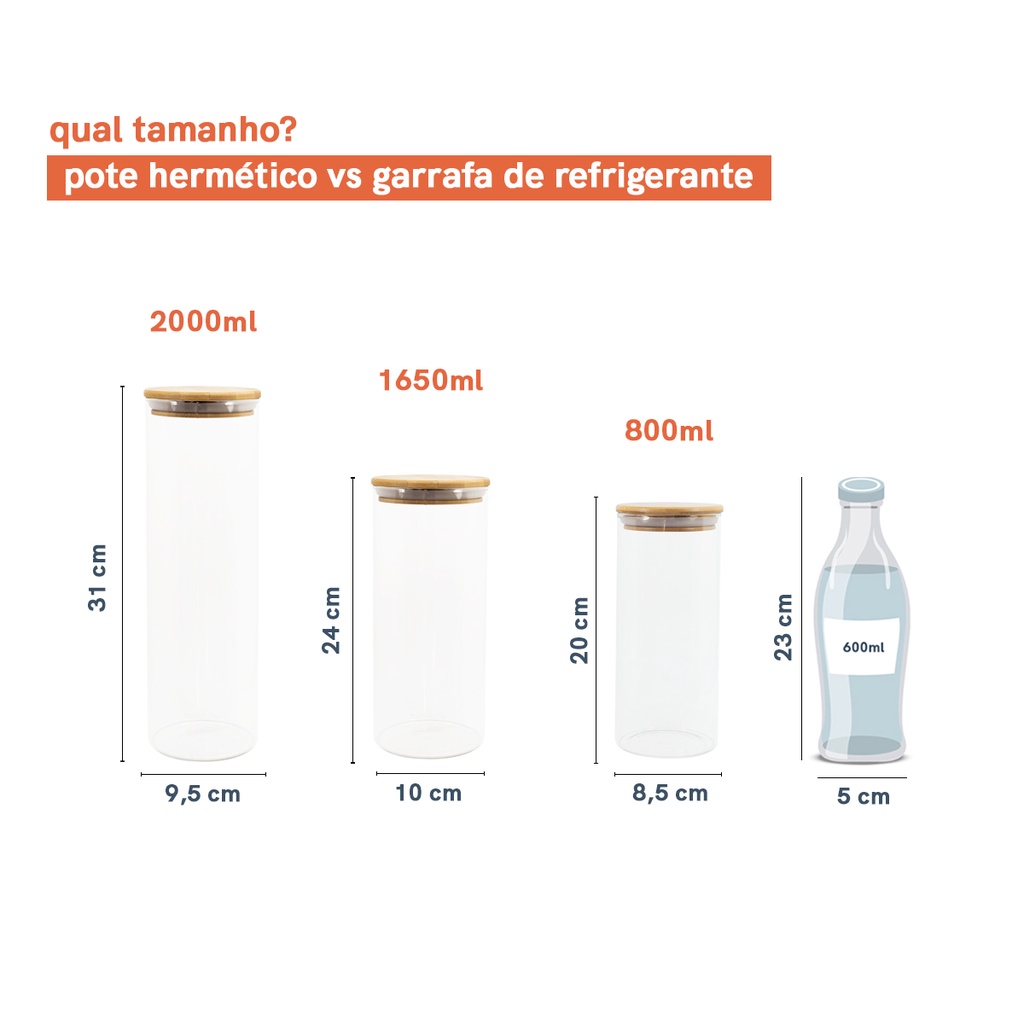 Detalhes do Potes De Vidro P/ Mantimentos C/ Tampa Bambu Oikos - 4 Pçs