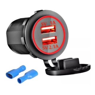 Tomada Carregador USB Veicular Vermelha 3.1A ( duas saídas ) substitui o acendedor.
