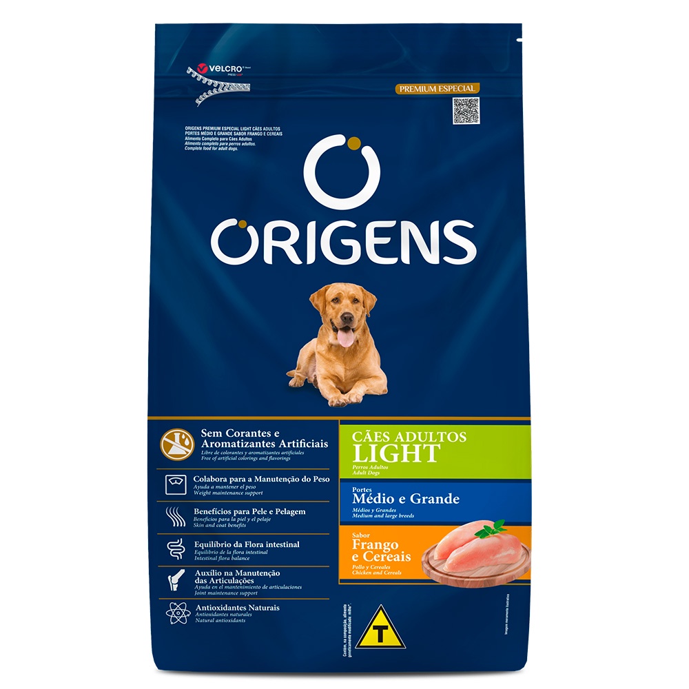 Ração Origens Cães Adultos Light Raças Médias e Grandes Frango e Cereais - 15kg em Oferta na Shopee