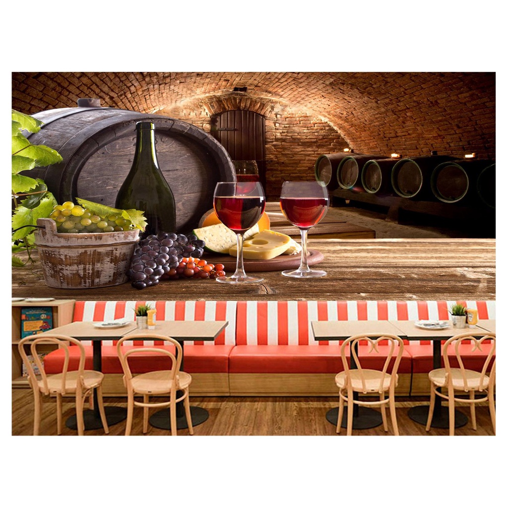 papel de parede Barril Vinho taça garrafa 3D m² AL231