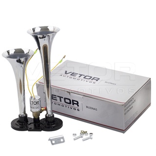 Buzina 2 Cornetas Cromada Ar Valvula Eletrica 12v Ou 24v + kit Eletropneumática Com Solenóide