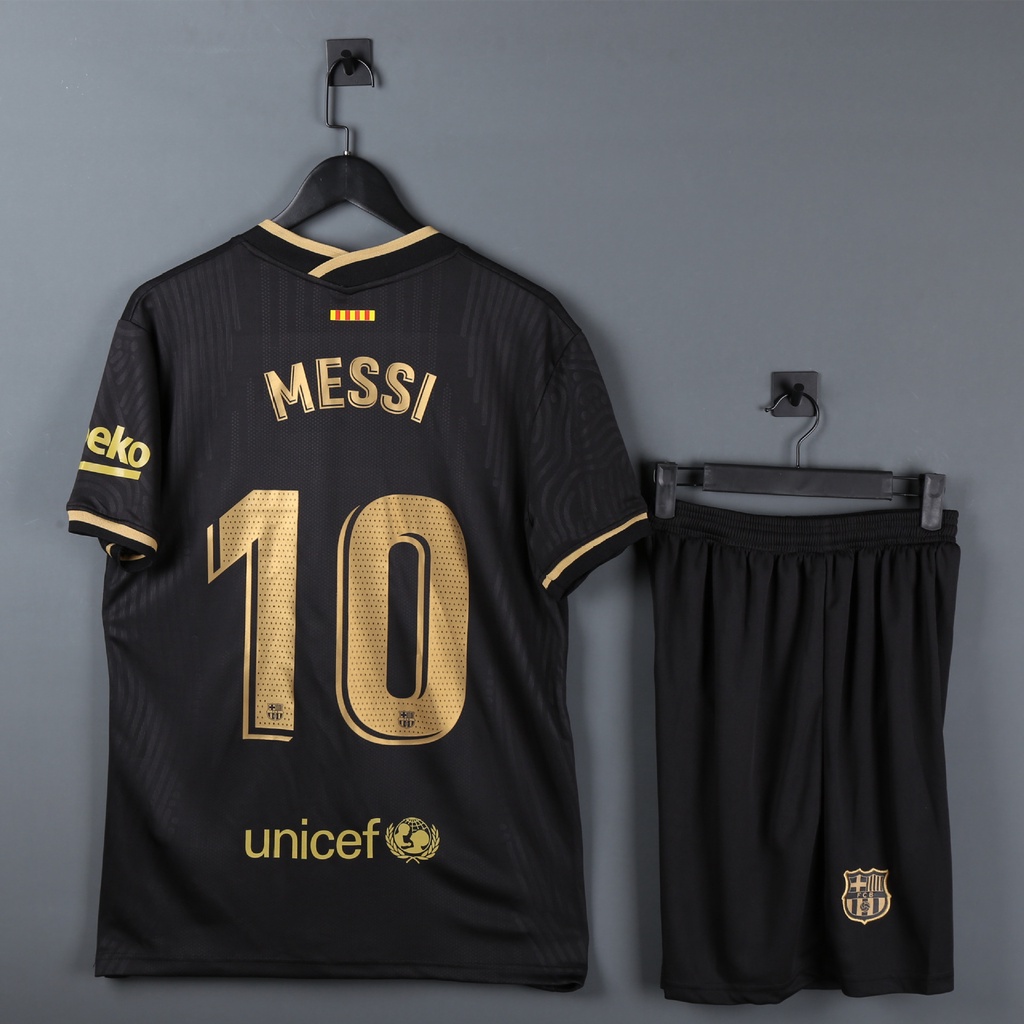 Camisa Barcelona 2022 Away Black No . Kit 10 Jogo Messi Fardamento Uniforme Futebol Esportivo
