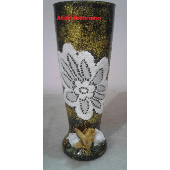 Taça acrílico decorada para Pomba Gira ou Ciganas - preto com dourado