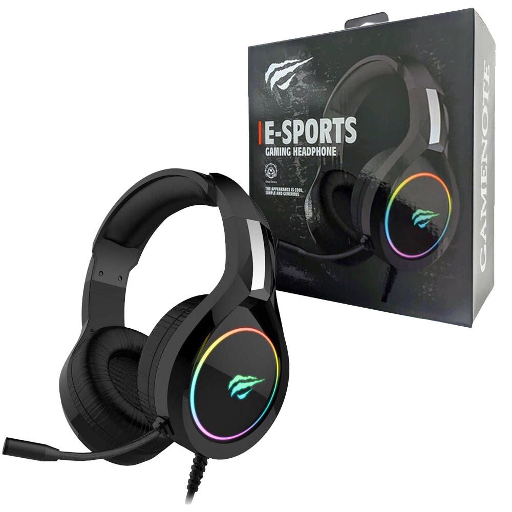 Headset Gamer Havit H2232D com Microfone Preto com Iluminação RGB USB e P2 - HV-H2232D