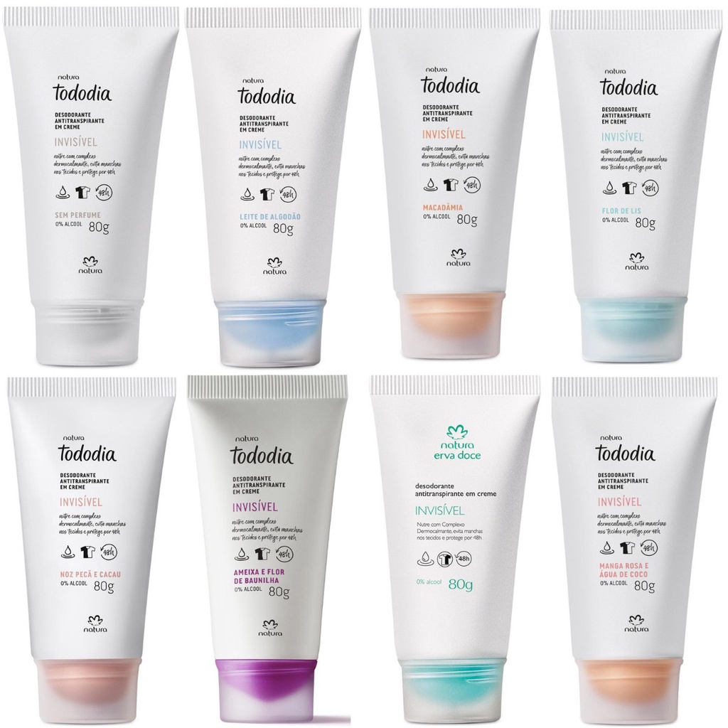Desodorante Antitranspirante em Creme Tododia 80g - Natura / Ameixa e Flor de Baunilha / Erva Doce / Leite de Algodão