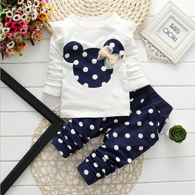 Roupas De Inverno Meninas Arco Encabeça T Shirt + Calças 2 pcs Roupa Dos Miúdos Do Bebê Da...