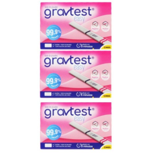Kit 3 Testes de Gravidez Gravtest Easy Cimed 99,9% Precisão
