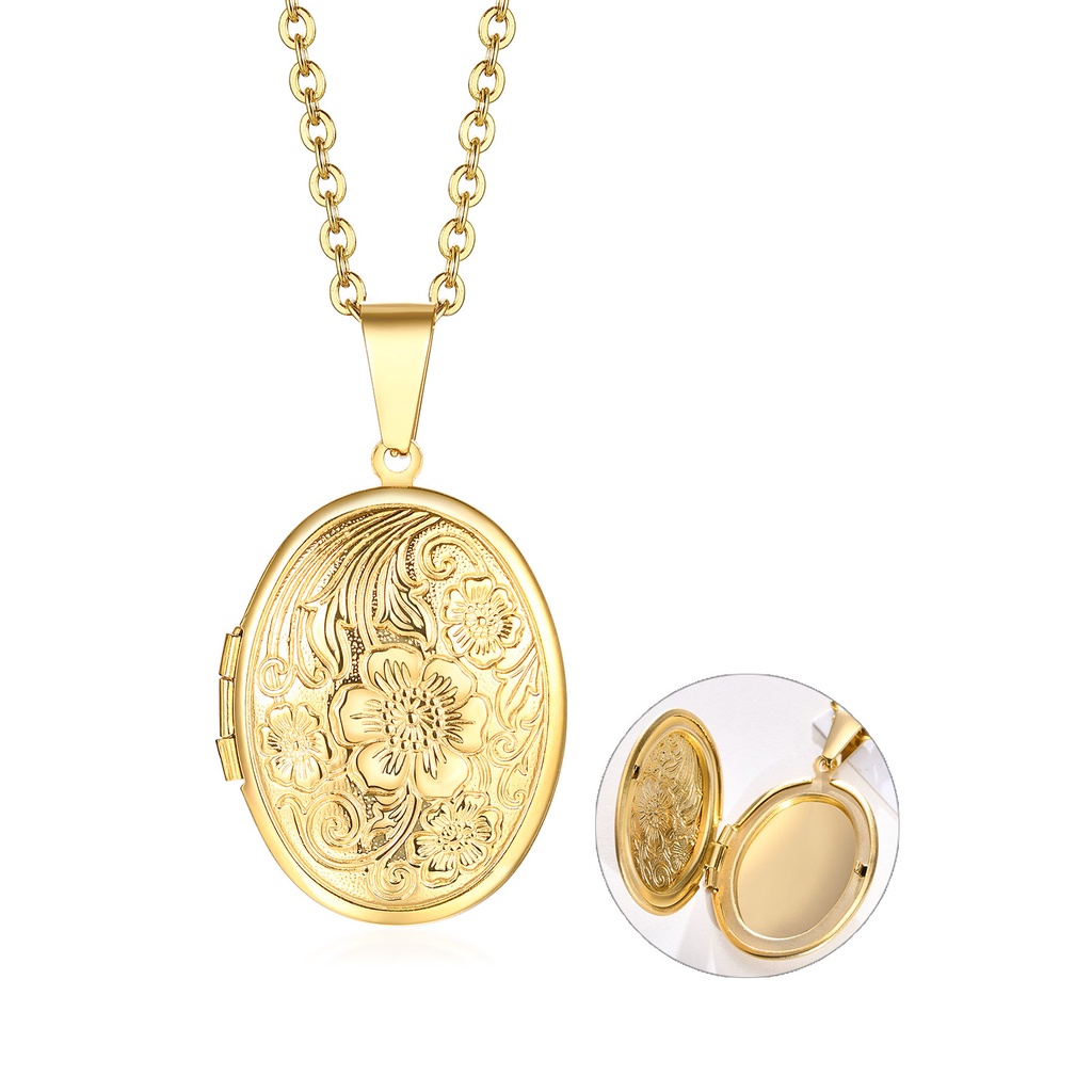 Vnox Colar Feminino Com Pingente Oval Esculpido Com Listras / Flores Vintage - Fashion Accessories