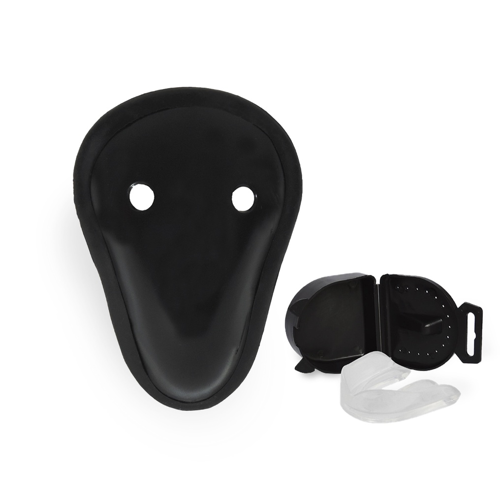 Protetor Genital Coquilha + Protetor Bucal Simples C/ Caixinha Muay Thai, Boxe