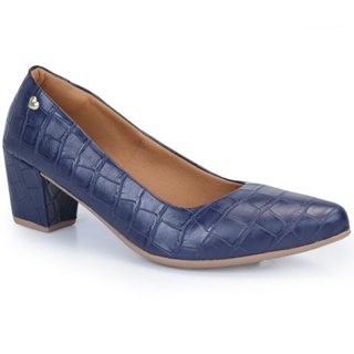 Scarpin Feminino Bico Fino Croco com Salto Bloco Baixo Grosso em Oferta na Shopee