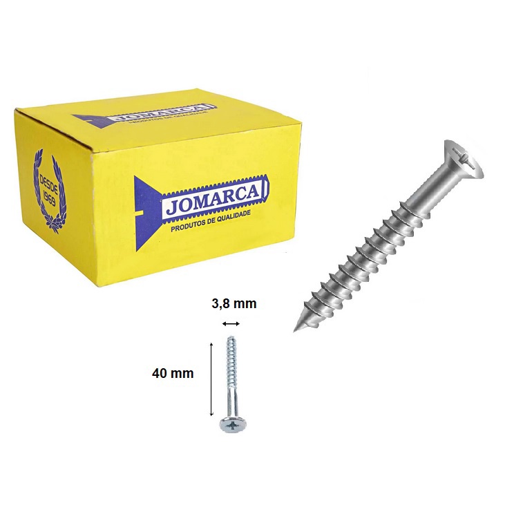 Caixa 10 Parafuso para Madeira Philips Chata 3,8x40mm Zincado Jomarca