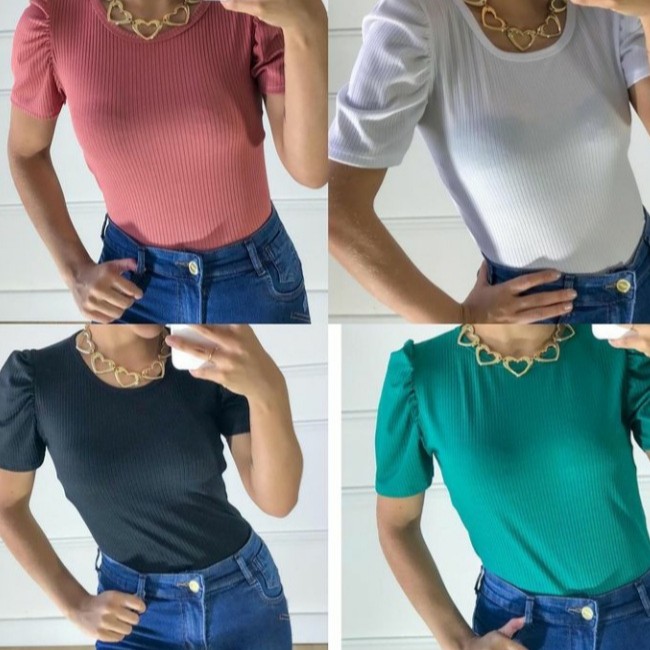 Blusa feminina manga princesa bufante curta gola  moda blogueira