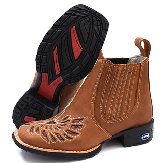 Bota Botina Feminina Cano Curto Em Couro Passeio Bordado Laser Bico Quadrado