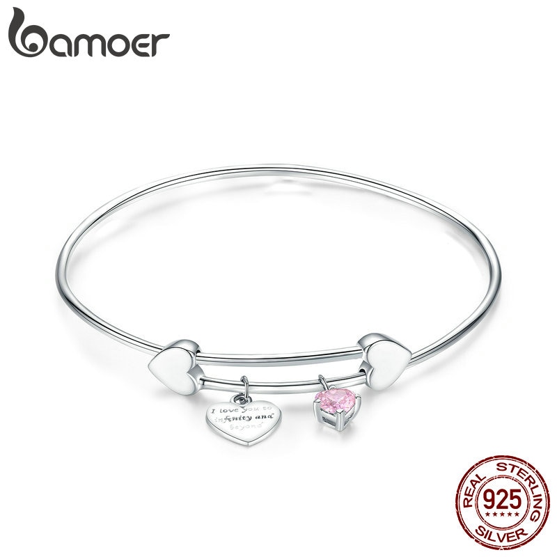 Bamoer Romântico Authentic 925 Sterling Silver Eu Te Amo Amor Coração Feminino Pulseiras Para As Mulheres Jóias De Prata Esterlina Scb124 - Fashion Accessories