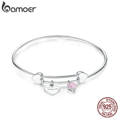 Bamoer Romântico Authentic 925 Sterling Silver Eu Te Amo Amor Coração Feminino Pulseiras Para As Mulheres Jóias De Prata Esterlina Scb124