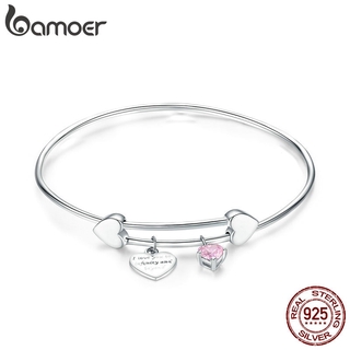Bamoer Romântico Authentic 925 Sterling Silver Eu Te Amo Amor Coração Feminino Pulseiras Para As Mulheres Jóias De Prata Esterlina Scb124