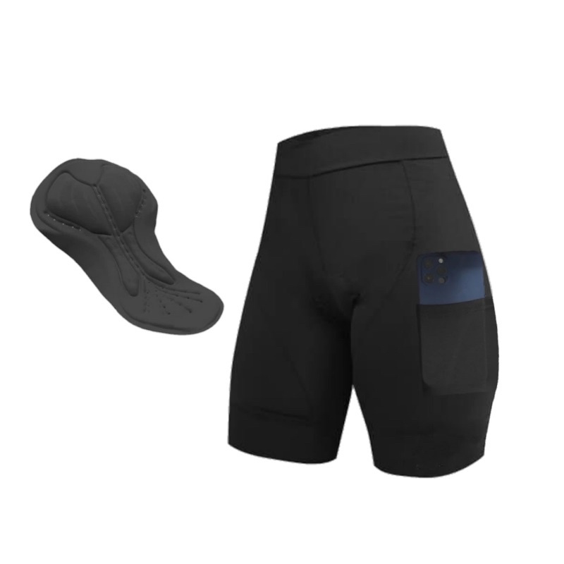 Short Ciclismo Feminino Cós Alto E Bolsos Laterais Com Forro Multi-Gomos De Densidade D90
