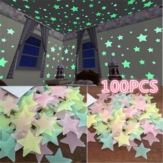 100pcs Arte de parede de adesivo com estrelas luminosas para decoração de quarto infantil