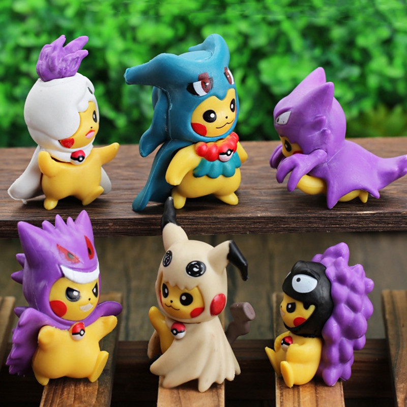 6 Pçs/Set Pok Mon Pikachu Figuras Cosplay PVC Versão Q Mimikyu Gengar Haunter Modelo Boneca Decoração Toy Kids