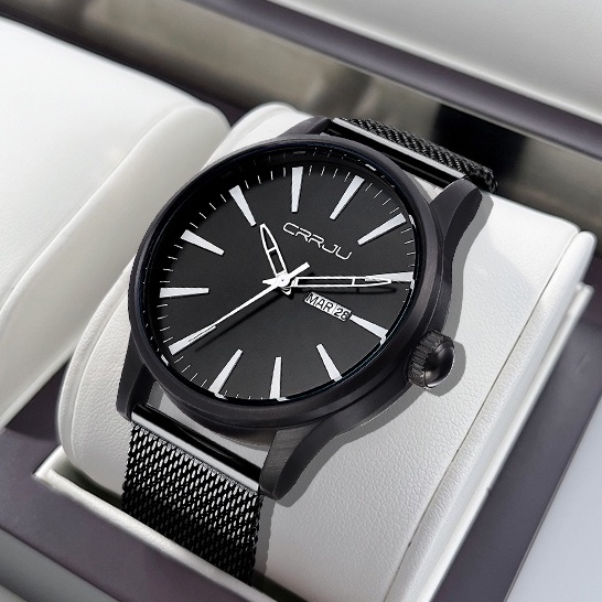 CRRJU Relógios Masculinos Moda Ultra Fina Simples Desportos Casuais Aço Inoxidável Quartzo À Prova D'água 2108 M