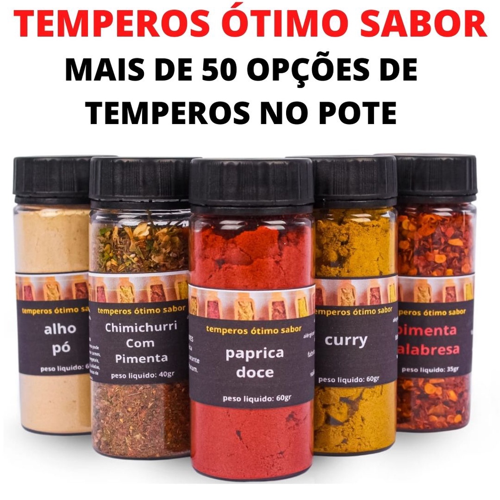 temperos e condimentos no pote até 130g chimichurri caldo grãos premium natural 50 OPÇÕES COM TAMPA DOSADORA