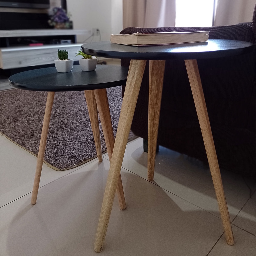 Conjunto 2 Mesinhas de Canto Lateral Apoio Tripé Retrô Sala Quarto Decoração MDF