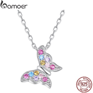 Bamoer Colares Prata 925 Pingente De Jóias De Moda Colorida Borboleta Ajustável Para Mulheres