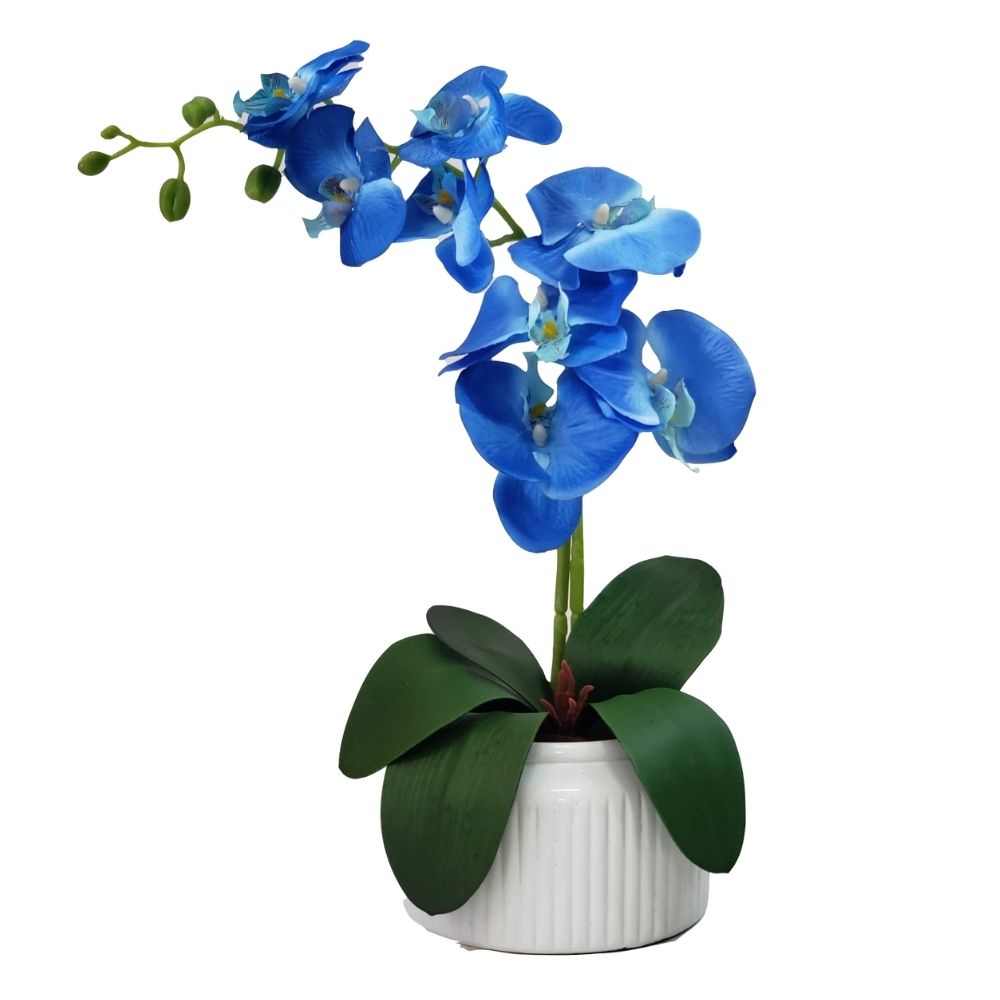 Arranjo de Orquídea flor artificial no vaso - Azul | Shopee Brasil