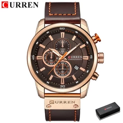 CURREN Novos Relógios Masculinos Marca De Luxo Cronógrafo Esportivos Alta Qualidade Pulseira Couro Quartzo Relógio Pulso