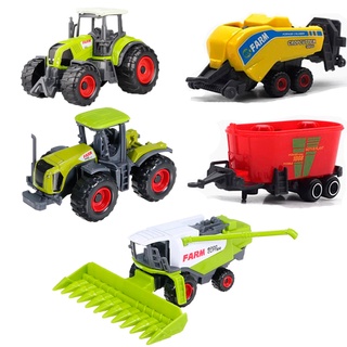Kit 5 Pcs Colheitadeira Tratores e Carretas Metal Farm Set