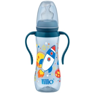 Mamadeira Bebê Com Bico Silicone Macio Anatômico Antivazamento 240 ml +6 Meses Foguete Azul Lillo