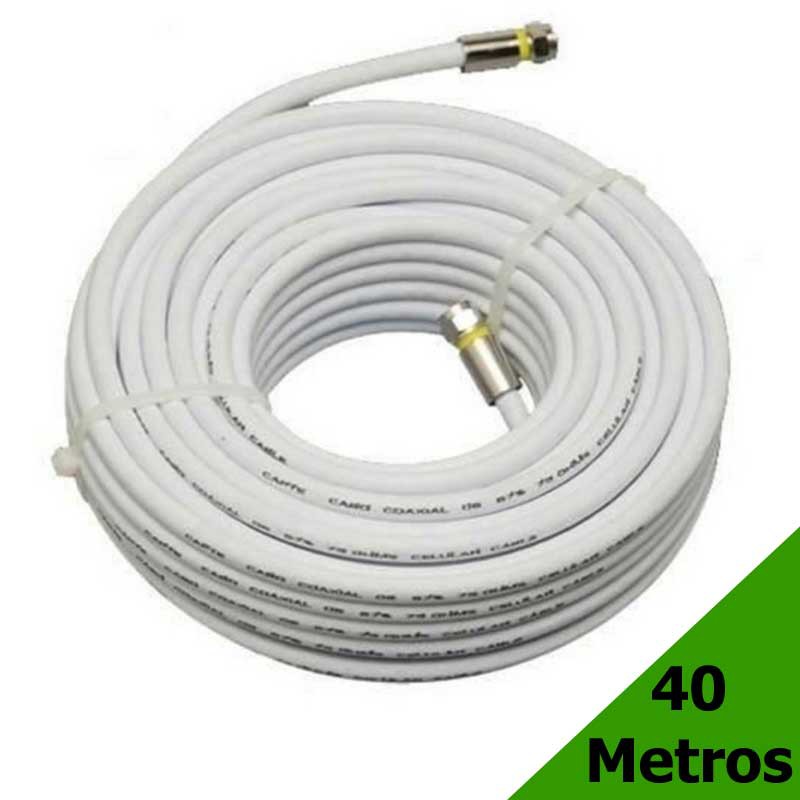 Cabo Coaxial RG6 40 Metros Montado para TV Digital UHF VHF 75ohms 95% Malha Anatel