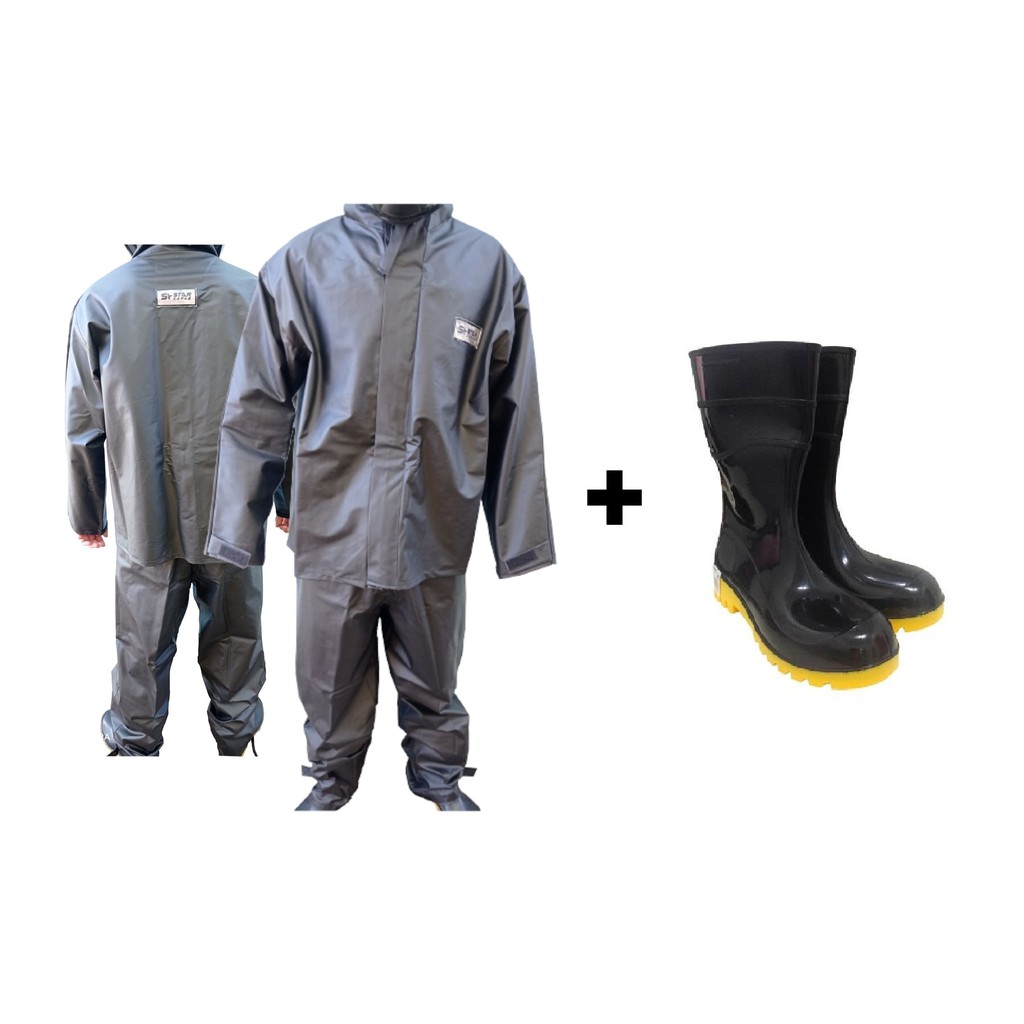 Kit - Capa De Chuva - Conjunto Calça Jaqueta Impermeavel Urbano Pvc - Moto / Motoboy / Motoqueiro + Bota De Borracha