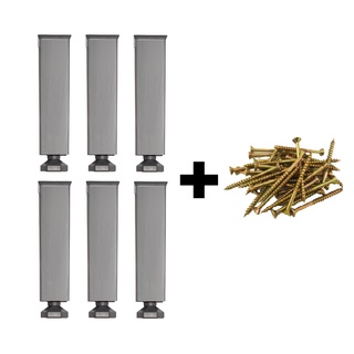 Kit 6 Pés De Cozinha Cinza Vap C/ Parafusos Regula De 17 A 19cm Gabinete Armário Balcão etc