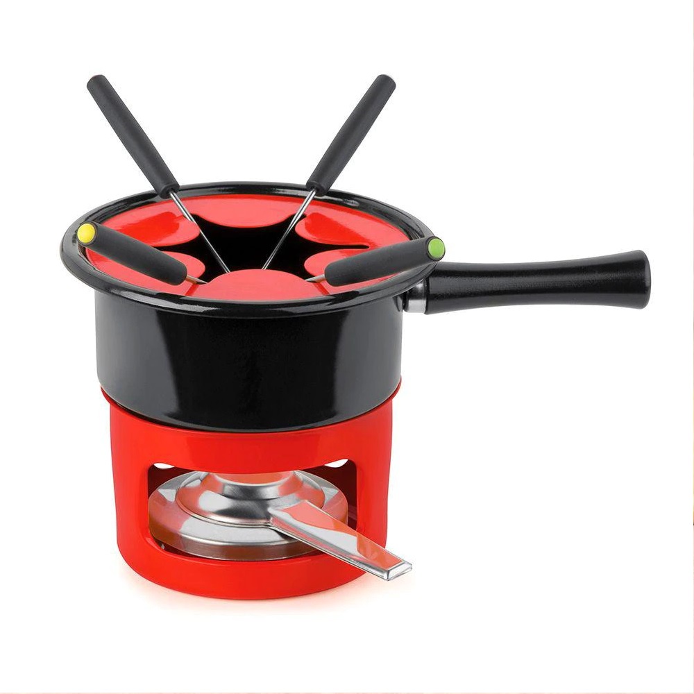 Kit Serviço Fondue Viena Vermelho Esmaltada Envio Imediato