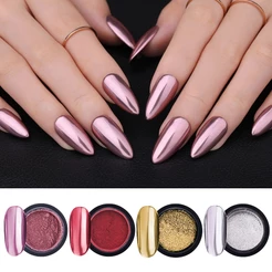 1 Caixa Espelho De Unhas Em Pó Glitter Pigmento Metálico Cor Para Arte Gel UV Polimento Rosa Ouro Prata Cores