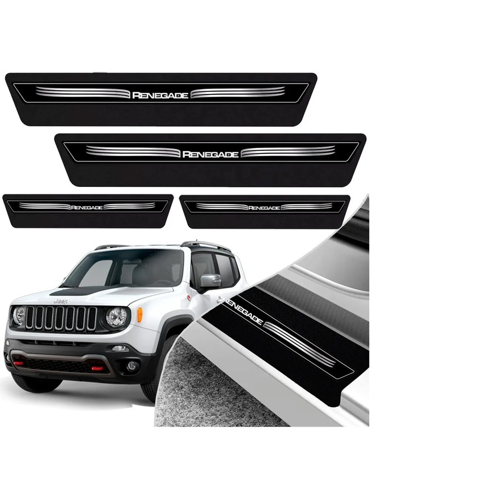 Kit 8 Peças Soleira Adesivo Porta Jeep Renegade 2015 2016 2017 2018 2019 2020 - Preto