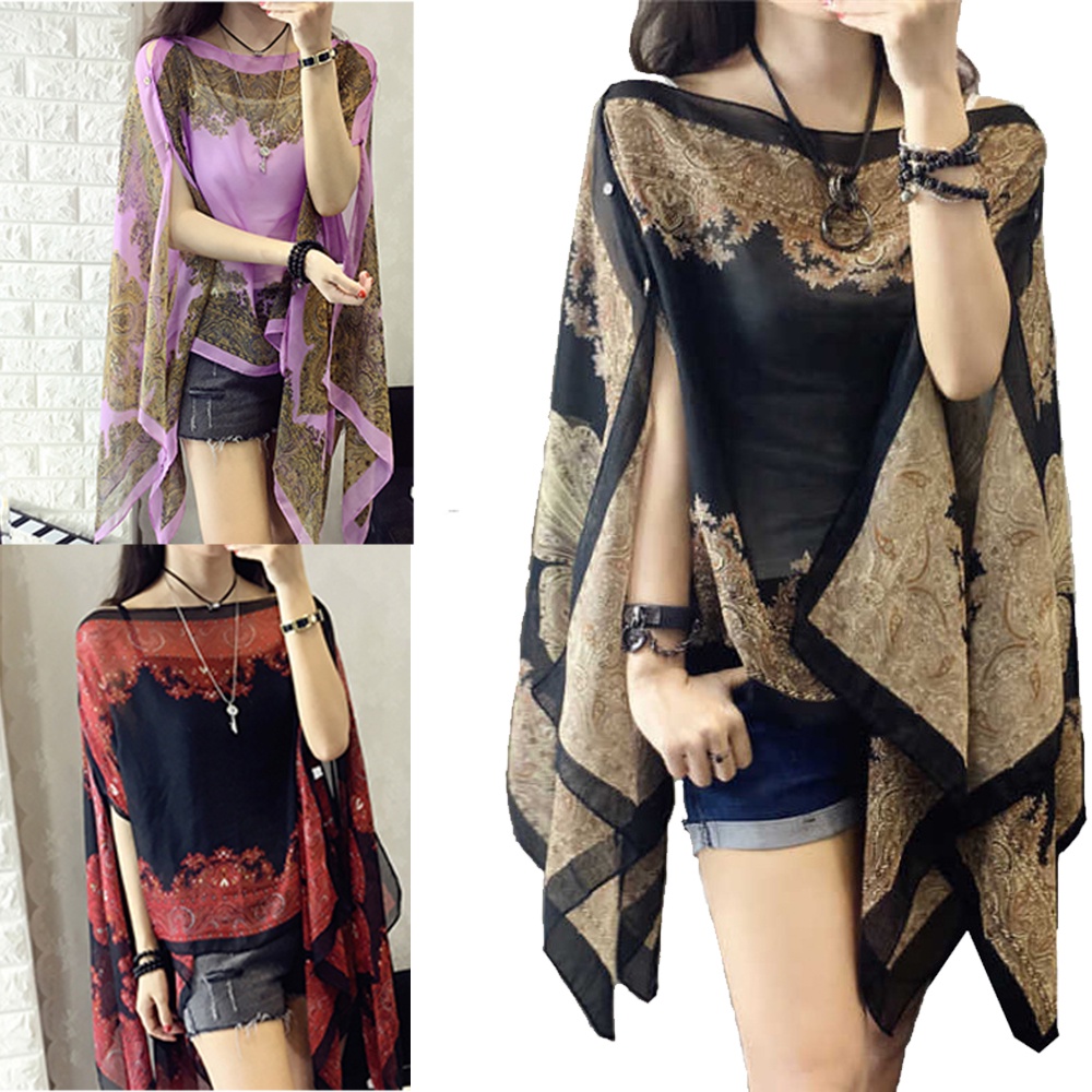 Poncho Xale Feminino Estampado Com Proteção Solar/Lenço De Sol