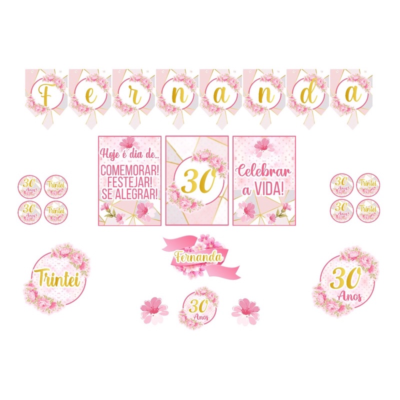 Kit festa Floral, Rose Gold, 30 anos, 40 anos etc, kit só um bolinho Floral, decoração festa adulto | Shopee Brasil