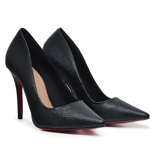 Scarpin Feminino Salto Alto Sola Vermelha Cobra Preto